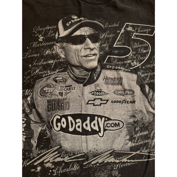 Vintage 2010 NASCAR Mark Martin GoDaddy Racing T-Shirt Black LG Full Graphic - Picture 2 of 6